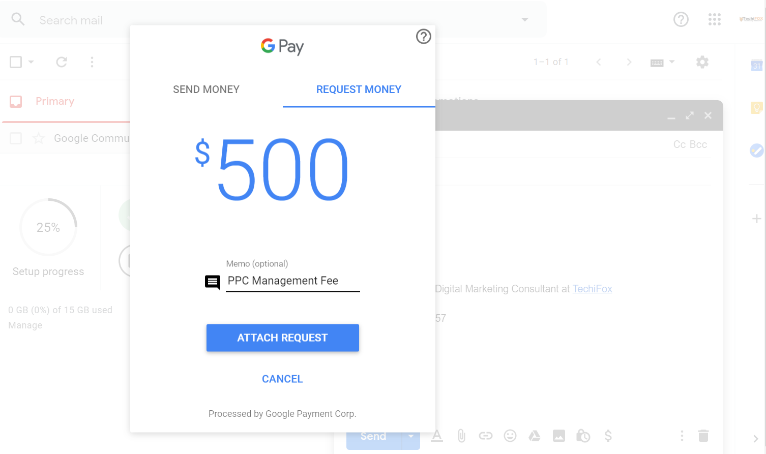 Payment Method embedded in Gmail