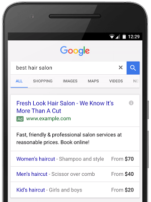 Google Ads text ads Price Extensions