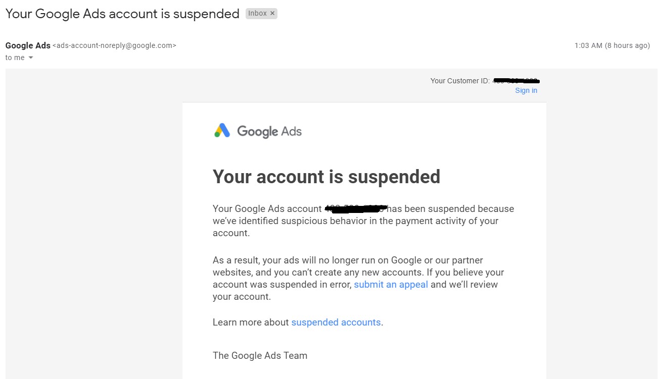 My Google Ads Account Suspended