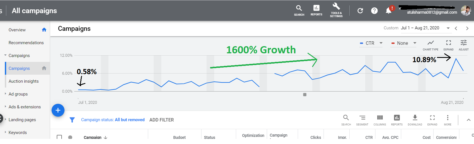 1600% CTR Growth on Google Ads Account