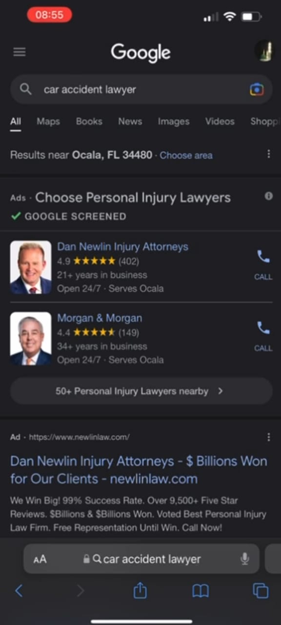 Google Ads for Car accident attorney