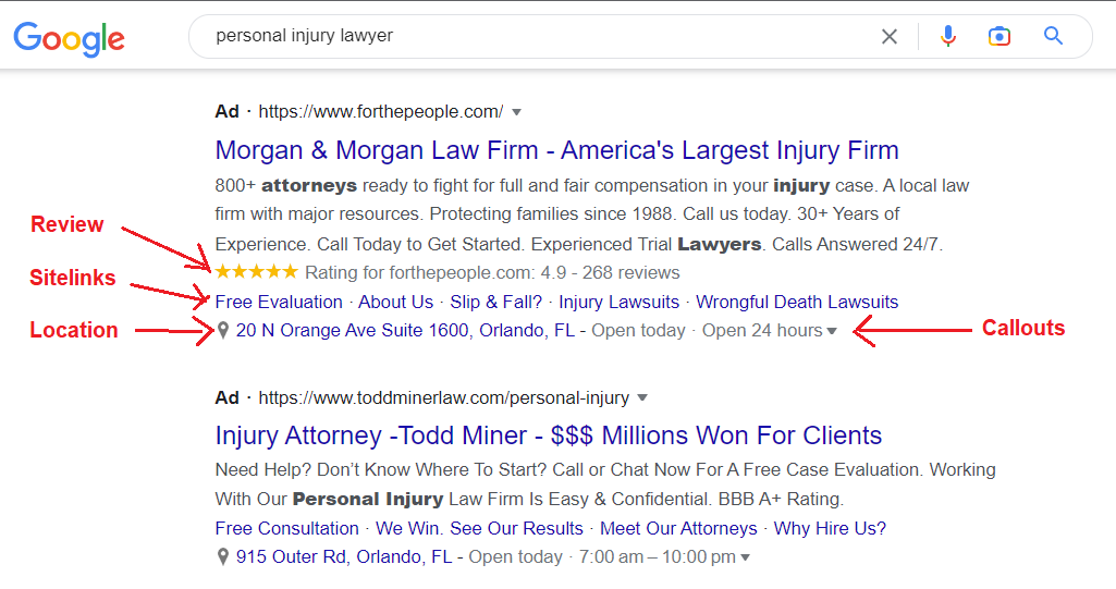 Google Ads extensions-Lawyer PPC Agency