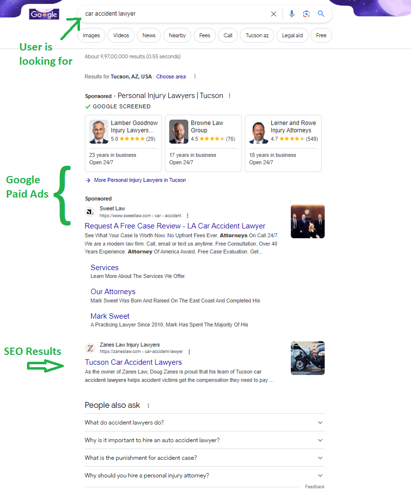 Lawyer Website Ranking in Google Search Results for Car Accident Lawyer